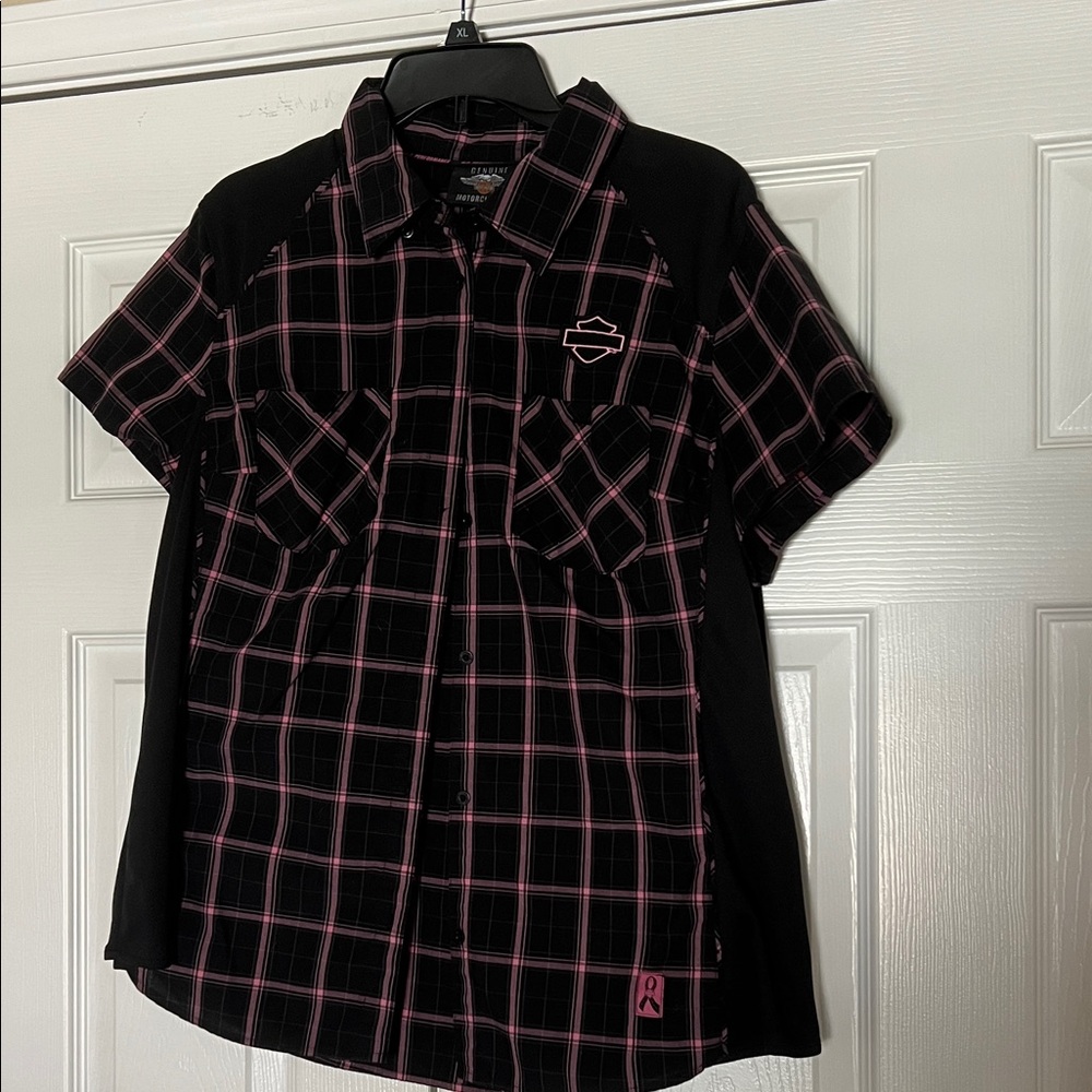 Black and Pink Plaid Womens Shirt